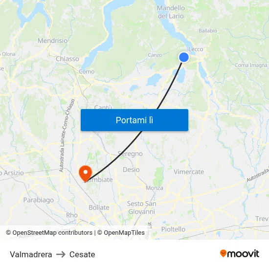 Valmadrera to Cesate map