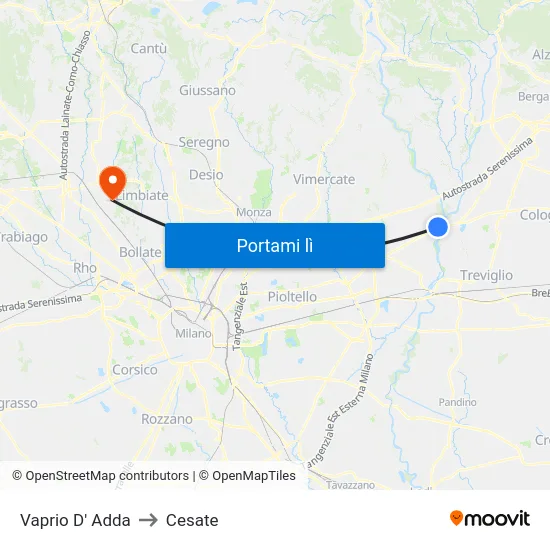 Vaprio D' Adda to Cesate map