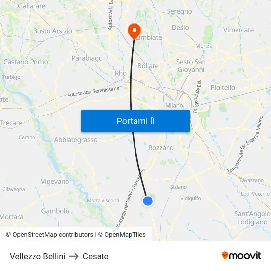 Vellezzo Bellini to Cesate map