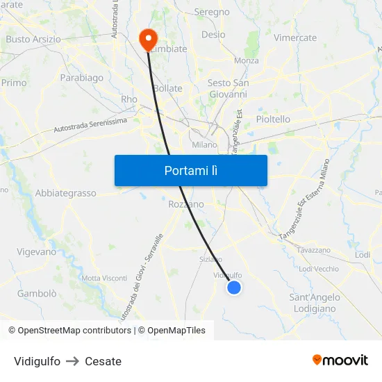Vidigulfo to Cesate map
