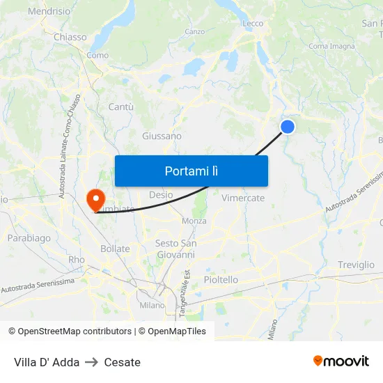 Villa D' Adda to Cesate map