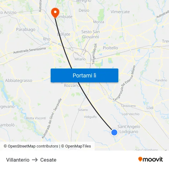Villanterio to Cesate map