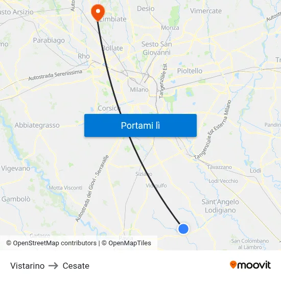 Vistarino to Cesate map