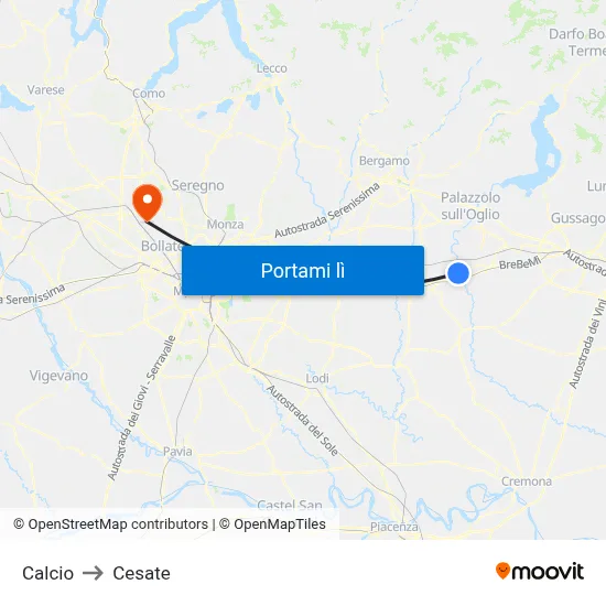 Calcio to Cesate map