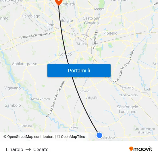 Linarolo to Cesate map