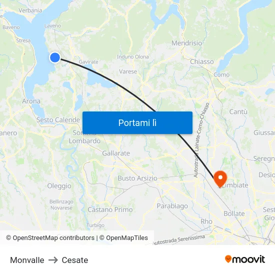 Monvalle to Cesate map