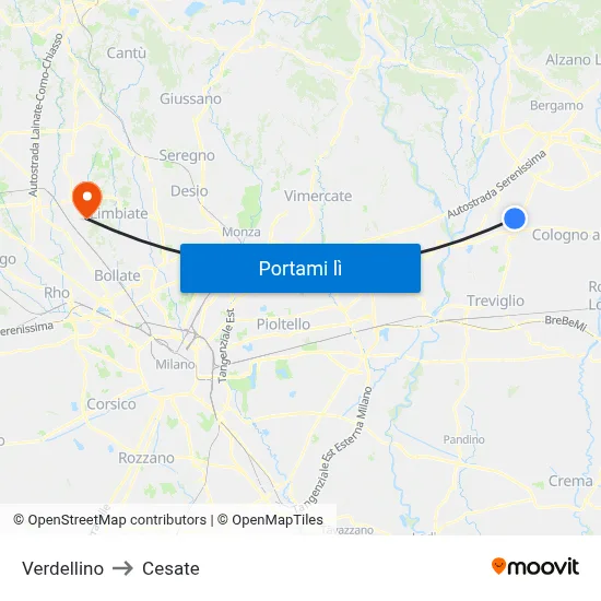 Verdellino to Cesate map