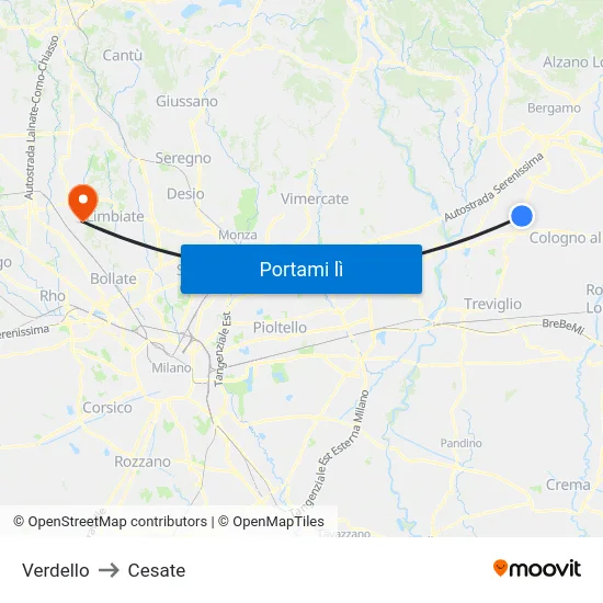Verdello to Cesate map