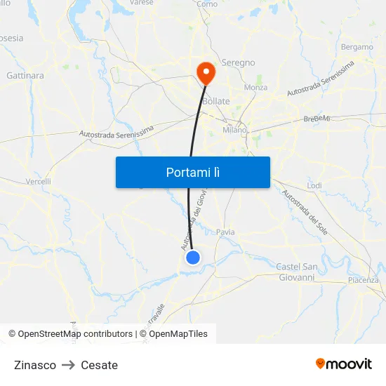 Zinasco to Cesate map