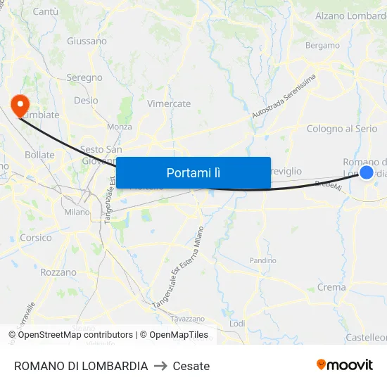 ROMANO DI LOMBARDIA to Cesate map