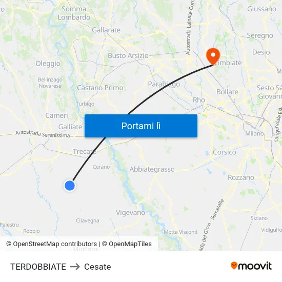 TERDOBBIATE to Cesate map