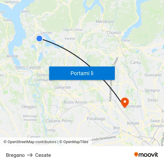 Bregano to Cesate map