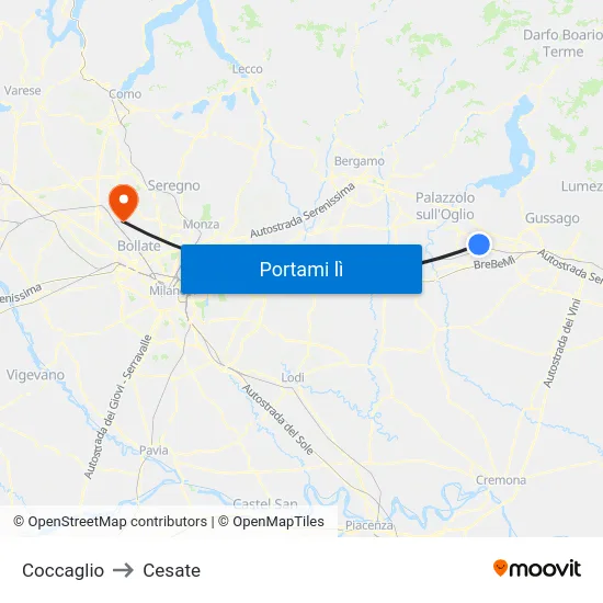 Coccaglio to Cesate map