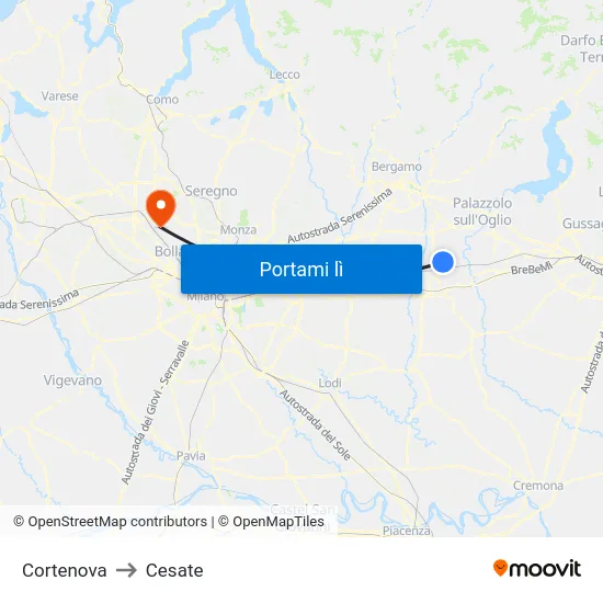Cortenova to Cesate map