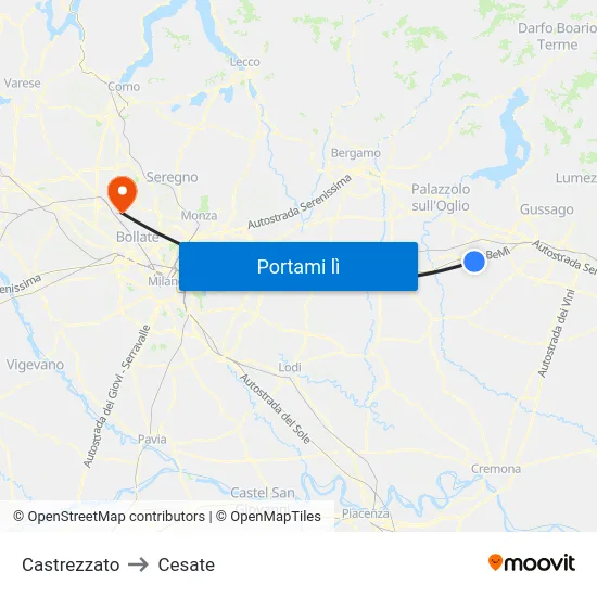 Castrezzato to Cesate map