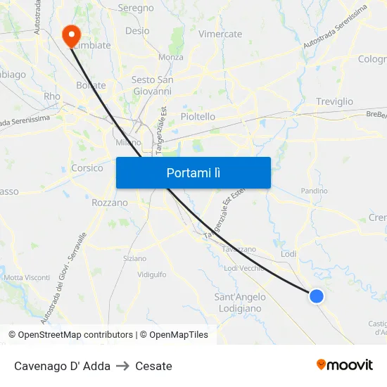 Cavenago D' Adda to Cesate map