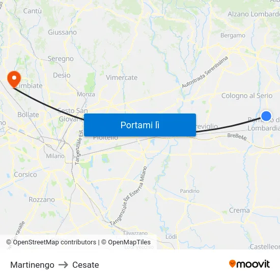 Martinengo to Cesate map