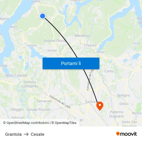 Grantola to Cesate map