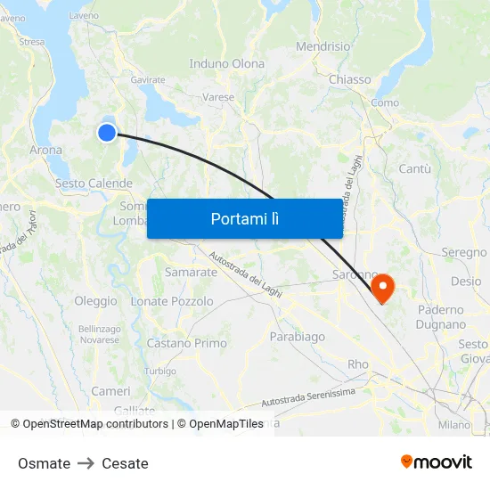 Osmate to Cesate map