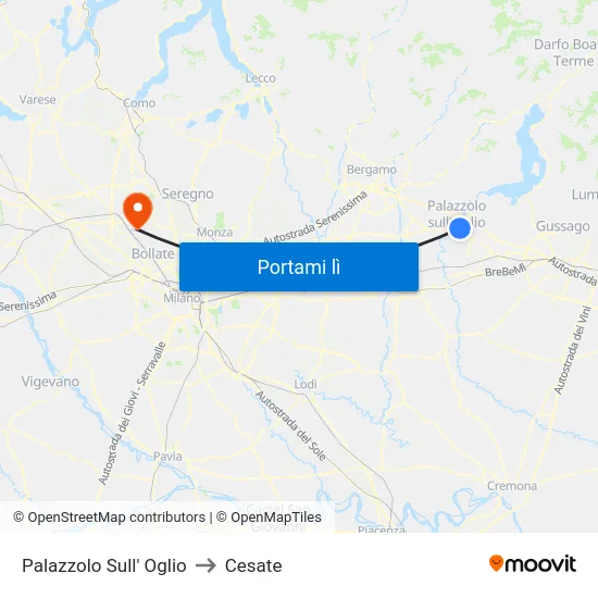 Palazzolo Sull' Oglio to Cesate map