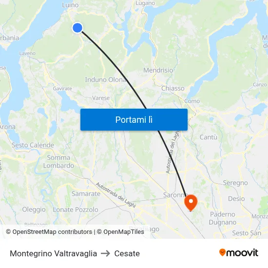 Montegrino Valtravaglia to Cesate map