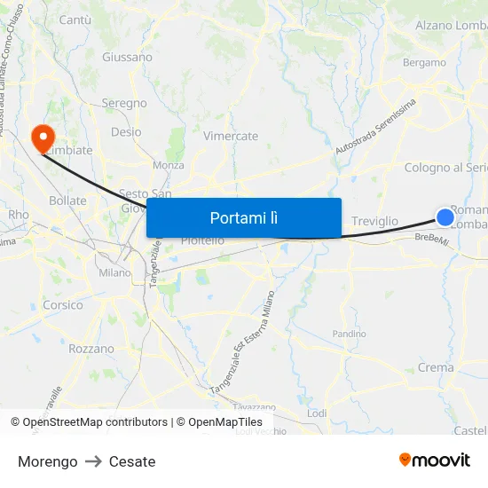 Morengo to Cesate map