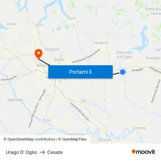 Urago D' Oglio to Cesate map