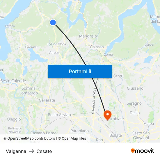 Valganna to Cesate map