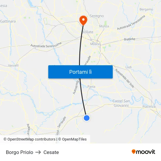 Borgo Priolo to Cesate map