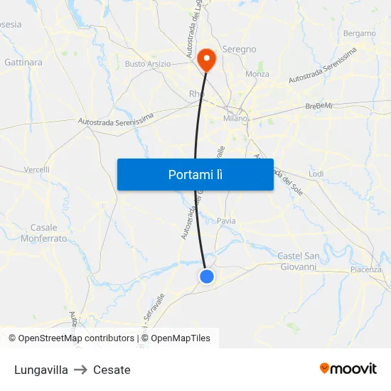 Lungavilla to Cesate map