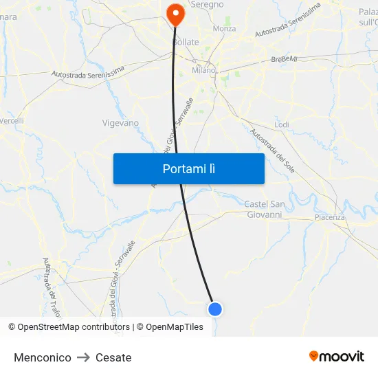 Menconico to Cesate map