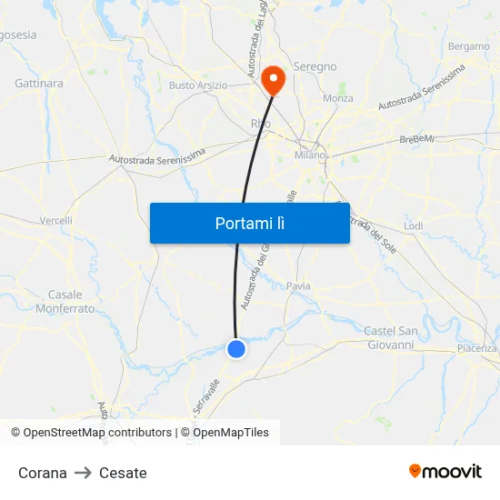 Corana to Cesate map