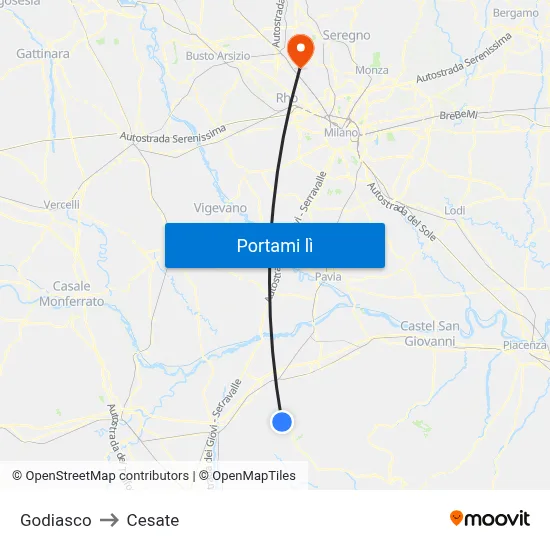 Godiasco to Cesate map