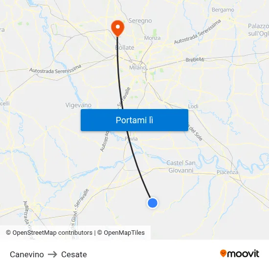 Canevino to Cesate map
