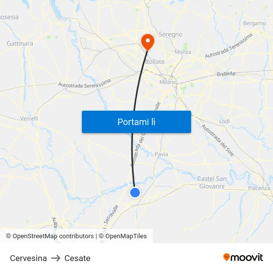 Cervesina to Cesate map