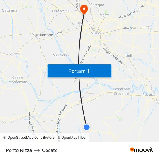 Ponte Nizza to Cesate map