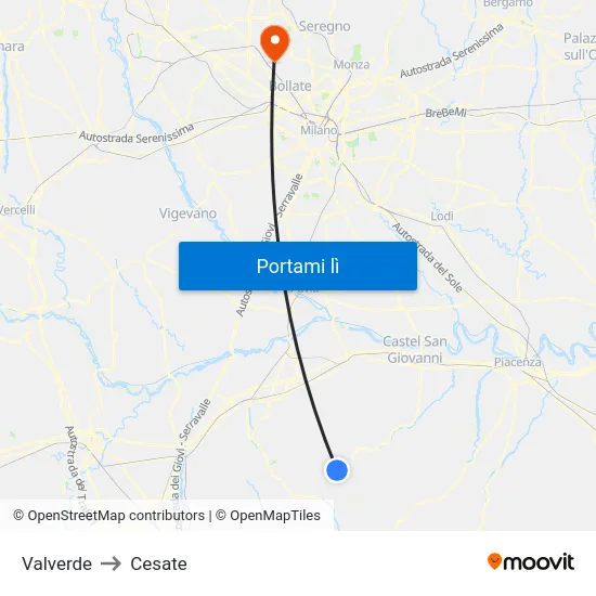 Valverde to Cesate map