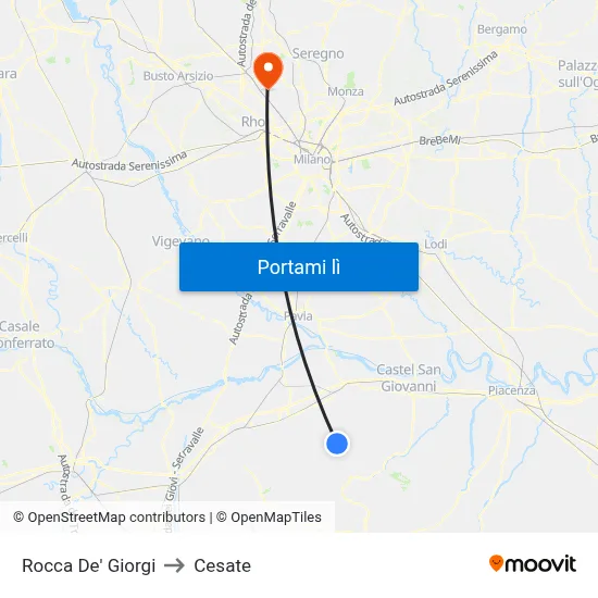 Rocca De' Giorgi to Cesate map