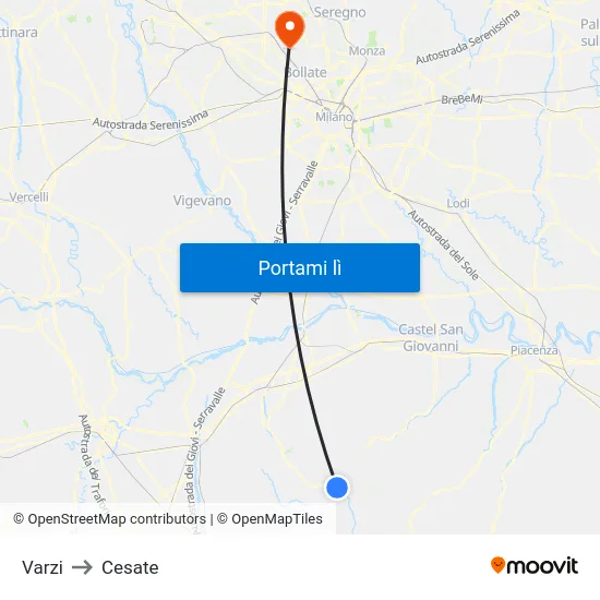 Varzi to Cesate map