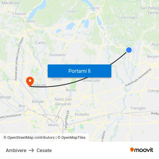 Ambivere to Cesate map