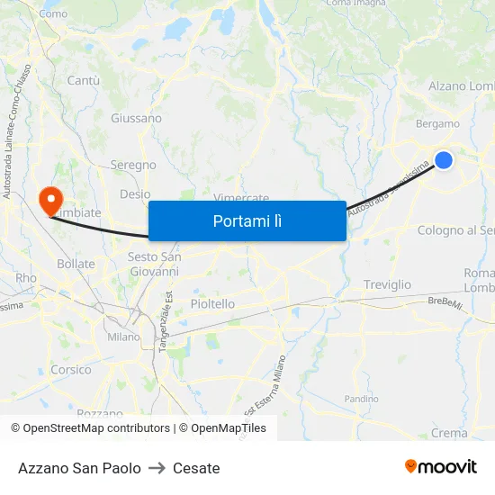 Azzano San Paolo to Cesate map