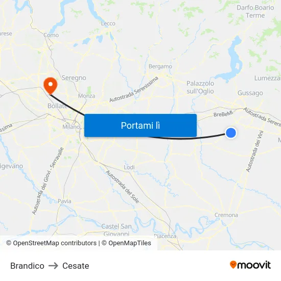 Brandico to Cesate map