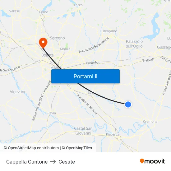Cappella Cantone to Cesate map