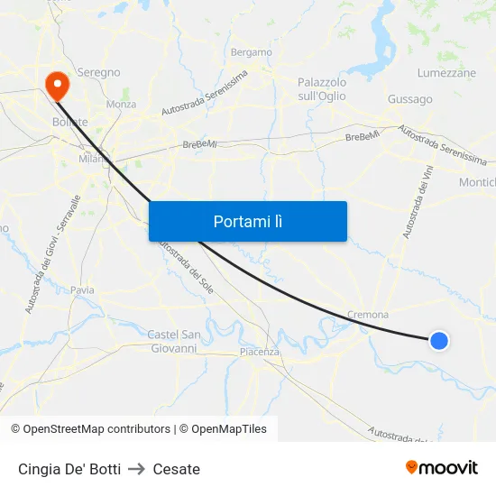Cingia De' Botti to Cesate map