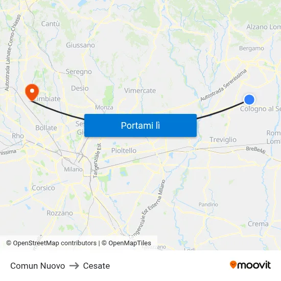 Comun Nuovo to Cesate map