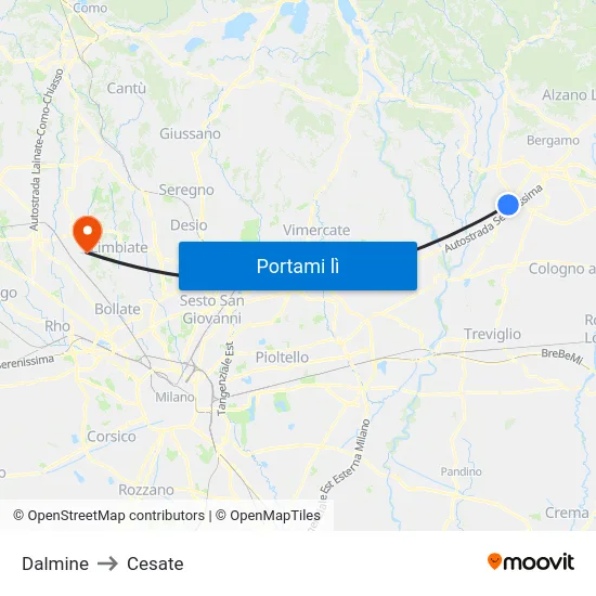 Dalmine to Cesate map
