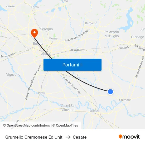 Grumello Cremonese Ed Uniti to Cesate map