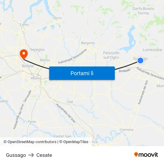 Gussago to Cesate map