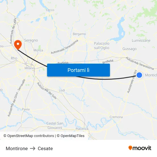Montirone to Cesate map
