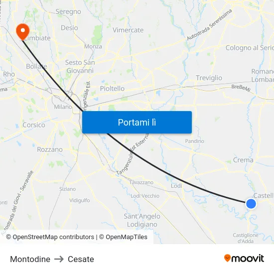 Montodine to Cesate map